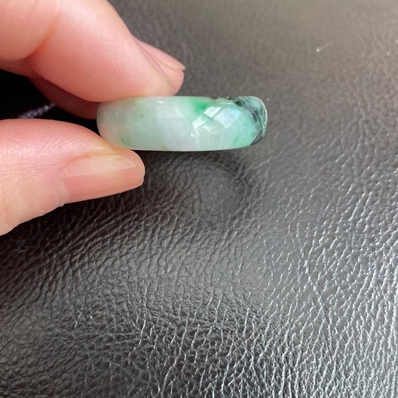 White Green Jade Band Unisex Ring Size 10.5 width 8mm